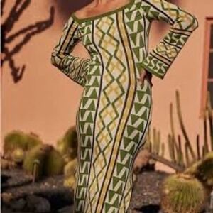 Misa Los Angeles jaquetta‎ geometric knit midi dress flare Sleeve size XL